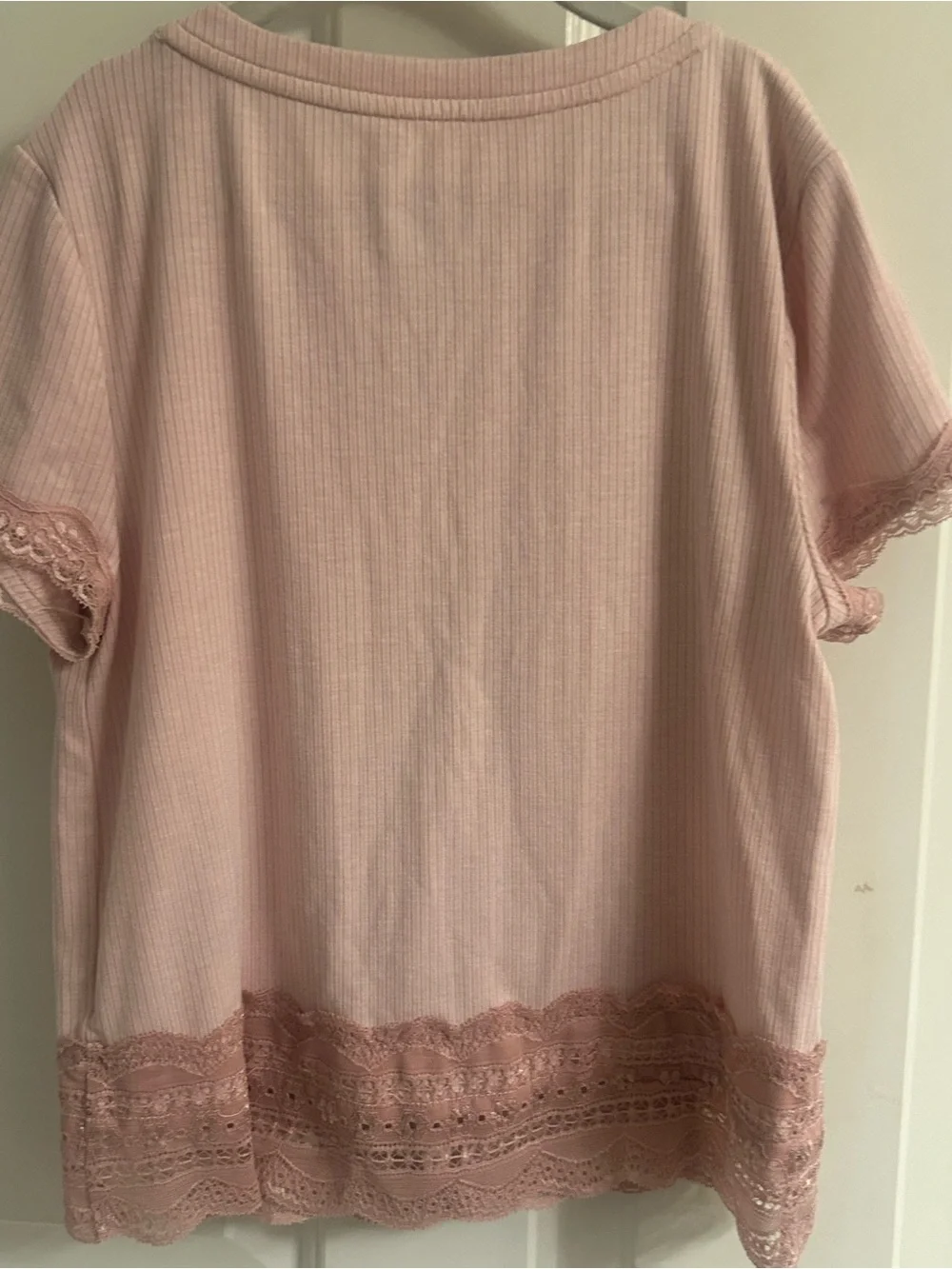Girls Justice Pink Ribbed Lace-Trim Button-Front Short Sleeve Top